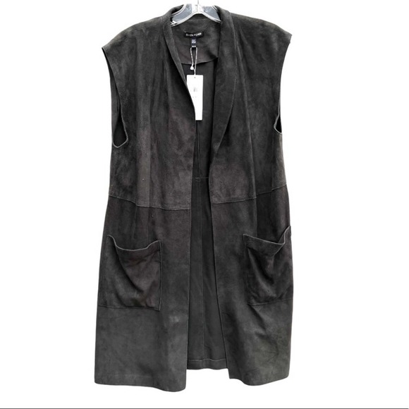 NWT $798 Eileen Fisher suede leather vest pockets XS Loden...
